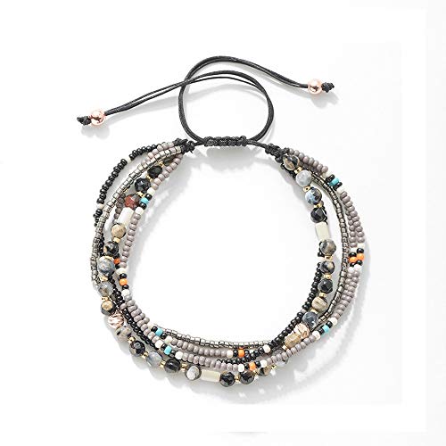 JOYA GIFT Mädchen Handgemachte justierbare Verpackungs-Armband Bohemian String Geflochtene Perlen Fußkettchen giftss Schwarz von JOYA GIFT