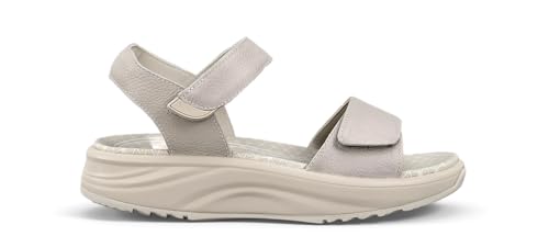 JOYA Flores light beige, weiche und dezente Sandale für Damen, aus Glattleder in hellem Beige, mit verstellbaren Klettverschlüssen auf dem Spann sowie am Vorderfuß von JOYA