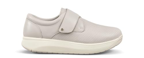 JOYA Relax II Light beige, dezenter und extrem bequemer Slip-In für Damen, aus Premiumleder in hellem Beige, mit Klettverschluss sowie atmungsaktivem Futter zur Vermeidung von Druckstellen am Fuß von JOYA