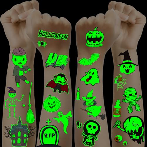 Halloween Tattoos für Kinder, 24 Blatt Leuchttattoos Kinder Halloween Gesichtstatto, Mitgebsel Halloween Deko Kinder, Halloween Spiele Give Away Geschenke Kinder Party Kostüme Zubehör Halloween Tattoos für Kinder, 24 Blatt Leuchttattoos Kinder Halloween Gesichtstatto, Mitgebsel Halloween Deko Kinder, Halloween Spiele Give Away Geschenke Kinder Party Kostüme Zubehör von JOYEASE