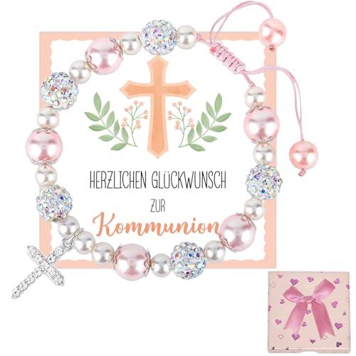 JOYEASE Kommunion Geschenke für Mädchen, Perlen Kreuz Armband Mädchen mit Kommunionkarten Geschenkbox, Erstkommunion Geschenke Mädchen JOYEASE Kommunion Geschenke für Mädchen, Perlen Kreuz Armband Mädchen mit Kommunionkarten Geschenkbox, Erstkommunion Geschenke Mädchen von JOYEASE