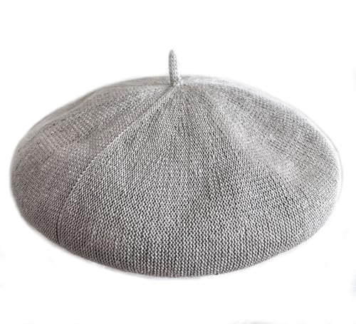 JOYHY Damen Sommer Uni Leinen Atmungsaktiv Stricken Französisch Baskenmütze Barette Grau L von JOYHY
