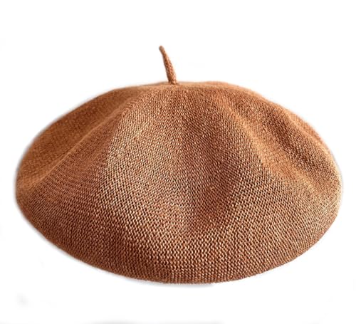 JOYHY Damen Sommer Uni Leinen Atmungsaktiv Stricken Französisch Baskenmütze Barette Hellbraun L von JOYHY