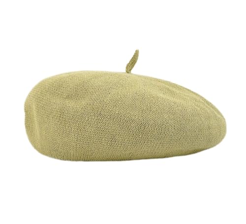 JOYHY Damen Sommer Uni Leinen Atmungsaktiv Stricken Französisch Baskenmütze Barette Matcha Grün L von JOYHY