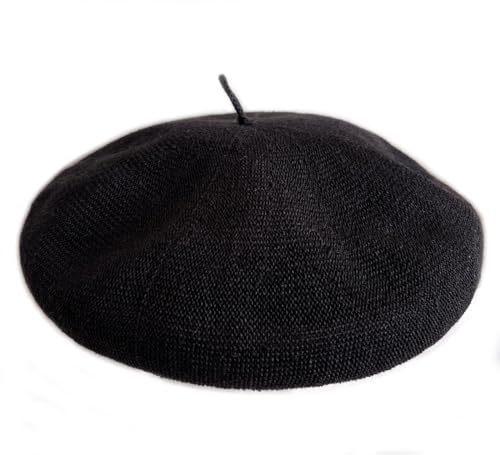 JOYHY Damen Sommer Uni Leinen Atmungsaktiv Stricken Französisch Baskenmütze Barette Schwarz M von JOYHY