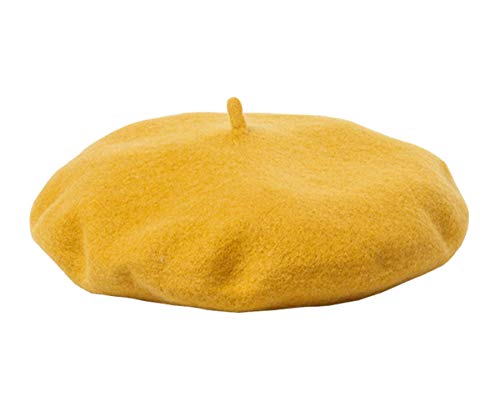 JOYHY Herren Unifarbe Wolle Künstler Französischer Baskenmütze Barette Hut Gelb von JOYHY