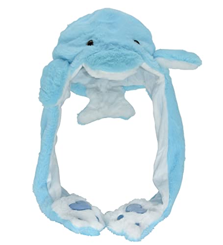 JOYHY Kinder Erwachsene Plüsch Hut Ohr Moving Ear Flap Hut mit Pfote Blau Delfin von JOYHY