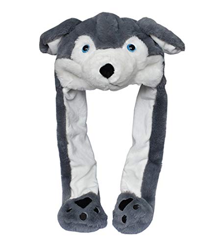 JOYHY Kinder Erwachsene Plüsch Hut Ohr Moving Ear Flap Hut mit Pfote Grau Wolf von JOYHY