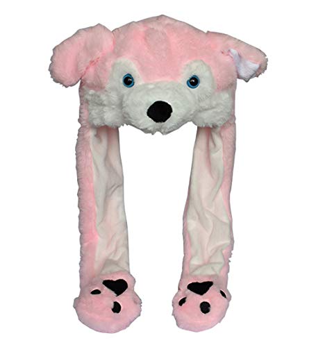 JOYHY Kinder Erwachsene Plüsch Hut Ohr Moving Ear Flap Hut mit Pfote Rosa Wolf von JOYHY