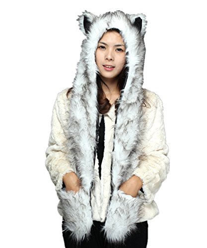 JOYHY Unisex Erwachsene Teenager Kunstpelz Flauschigen Tier Hut mit Pfoten Wolf von JOYHY