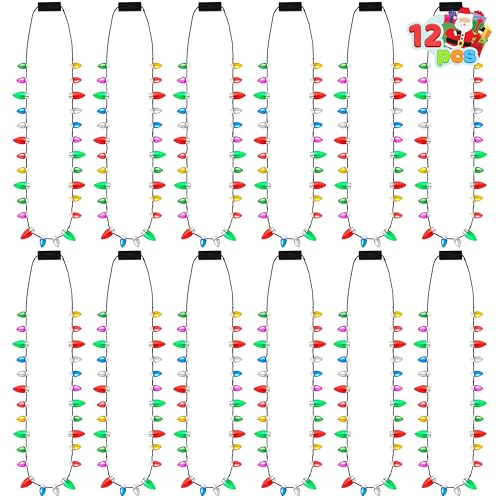 JOYIN 17,7 Zoll Weihnachts-LED-Mini-Glühbirnen-Halsketten, Weihnachtshalskette mit 26 Glühbirnenperlen und 8 Leuchtperlen mit 3 Beleuchtungsmodi, Leuchthalsketten für Weihnachts(12 Stück) von JOYIN