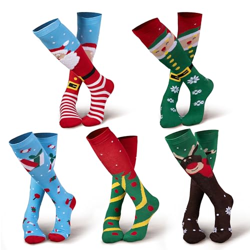 JOYIN 5 Paar Wintersocken für Weihnachten, gemusterte Kniestrümpfe für Frauen Multi bunte Socken, geschenk für Mädchen von JOYIN