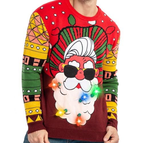 JOYIN Hässliche Weihnachtspullover Herren Lustig Ugly Christmas Sweater LED mit eingebauten Glühbirnen Weihnachtspullover Familie Set Rentier Weihnachtspullover für Familien/Männer (L) von JOYIN