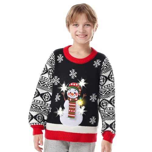 JOYIN Hässlicher Weihnachtspullover für Kinder und Mädchen, hässlicher Weihnachtspullover mit LED-Beleuchtung, hässlicher Weihnachtspullover für Kinder, Größe M (8–10 Jahre), Schwarz von JOYIN