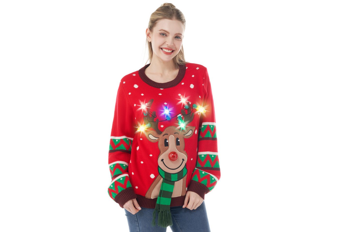 JOYIN Rundhalspullover JOYIN Roter Hässlicher Weihnachtspullover, Damen LED Rentier von JOYIN