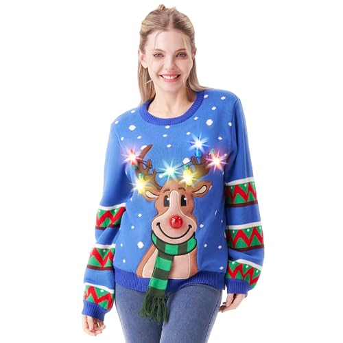 JOYIN Womens LED Light Up Get Lit Christmas Tree Ugly Christmas Sweater Eingebaute Glühbirnen (Medium, Schwarz) von JOYIN