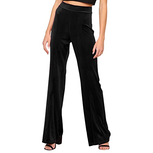 Damen Leggings Blickdicht Samt Schlaghose Hoher Bund Nahtlose Jogginghose Weiche Elastische Sportleggings Anti Cellulite Booty Leggins Trainingshose Sweatpant für Outdoor Sports(Schwarz,L) von JOYISURE