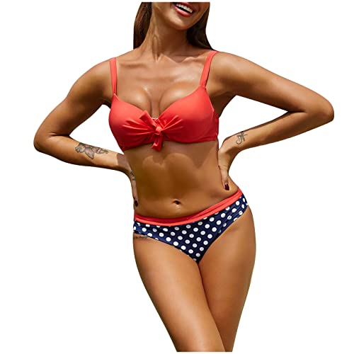 JOYISURE Bikini Push Up Sexy Gepolstert Strandbikini Polka Dot Triangel Bikini Tiefer V-Ausschnitt 2-Teile Bademode Brasilien Badebekleidung Retro Sportlich Sexy Triangle Bikini Set(Rosa,M) von JOYISURE