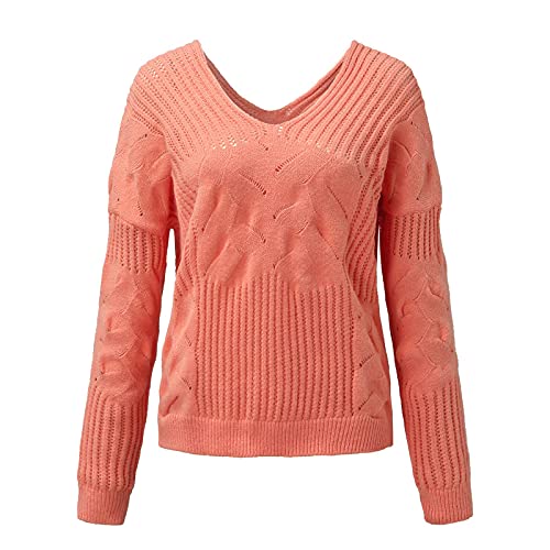 JOYISURE Damen Pullover Doppeltem V Ausschnitt Strickpullover Sexy Winter Schulterfrei Strickpulli Hohl Jacquard-Strickpullover Herbst Jumper Elegant Warme Jumper Basics Sweater(Orange,M) von JOYISURE