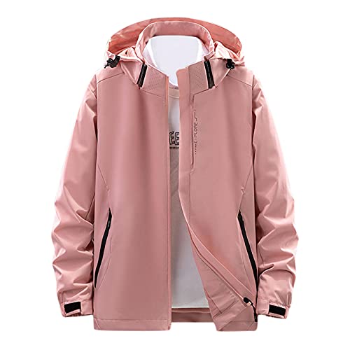 JOYISURE Damen Regenjacke Dünn Wandern Softshelljacken Herbst Übergangsjacke Leichte Kapuzen Wanderjacke Full Zip Regenparka Modische Einlagige Wanderjacke mit Abnehmbarer Kapuze(Rosa,M) von JOYISURE