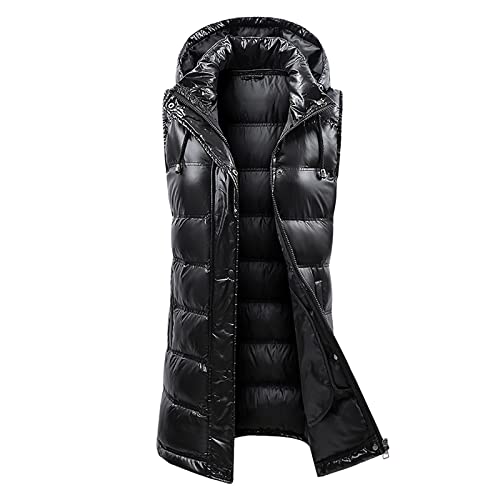 JOYISURE Daunenweste Damen mit Kapuze Ärmellose Glänzend Steppweste Warm Winter Westen Ultraleicht Daunenmantel Mode Sportjacke Große Größen Damenmantel Parka Gilet mit Taschen(Schwarz,M) von JOYISURE