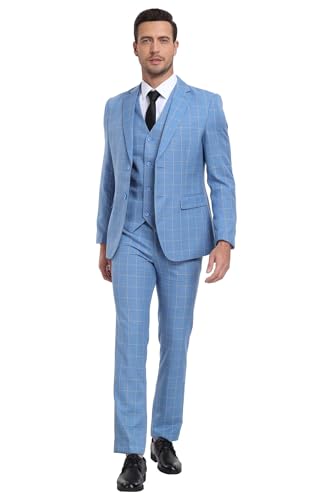 Herren Anzug-Set, 3-teilig, kariert, für Männer, schmale Passform, formelle Bussiness, Hochzeitsanzug, Abschlussball, Smoking, Anzug, Blazer, Weste, Hose, Hell, blau, XX-Large Herren Anzug-Set, 3-teilig, kariert, für Männer, schmale Passform, formelle Bussiness, Hochzeitsanzug, Abschlussball, Smoking, Anzug, Blazer, Weste, Hose, Hell, blau, XX-Large von JOYLYJOME