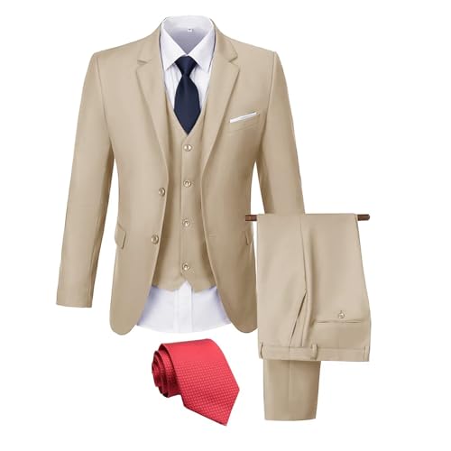 JOYLYJOME Herrenanzug, 3-teilig, schmale Passform, Hochzeitsanzug für Herren, formeller Abschlussball, Smoking, Business-Anzug, Jacke, Weste, Hose mit Krawatte, Champagner, M JOYLYJOME Herrenanzug, 3-teilig, schmale Passform, Hochzeitsanzug für Herren, formeller Abschlussball, Smoking, Business-Anzug, Jacke, Weste, Hose mit Krawatte, Champagner, M von JOYLYJOME