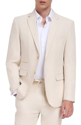 Herrenanzug aus Leinen, 2-teilig, lässig, normale Passform, Blazer und Hose für Sommer, Strand, Hochzeit, Beige, 4XL Herrenanzug aus Leinen, 2-teilig, lässig, normale Passform, Blazer und Hose für Sommer, Strand, Hochzeit, Beige, 4XL von JOYLYJOME