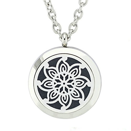 JOYMIAO Blumenmuster Parfüm Öl Diffuser Locket Anhänger Chirurgische Edelstahl Halskette für Frauen mit 8 Farbtönen und Kette von JOYMIAO