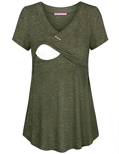 Joymom Damen Stillshirt mit V-Ausschnitt, kurzärmelig, Größe S-XXL, 26 Grün, X-Groß von JOYMOM