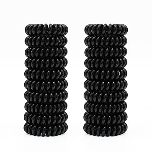 JOYOYO 20 Stück schwarze Spiral-Haargummis Kunststoff Spirale Haarbänder Spule Haarbänder Telefonschnur Bobbles, spurloser starker Halt, wasserdichte Pferdeschwanzhalter für Frauen und Mädchen von JOYOYO