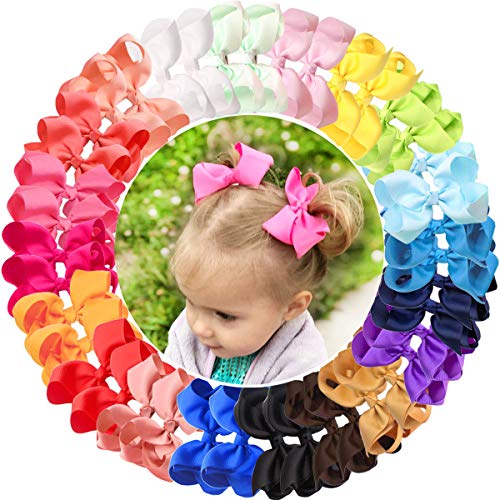 JOYOYO 40 Pcs Mädchen Haar Bögen Ribbon Bows Handwerk Bögen 11 cm Bögen, Kleinkind Mädchen Haar Bögen Haar Schleife Clips für Kleinkinder Haar Bögen für kleine Mädchen von JOYOYO