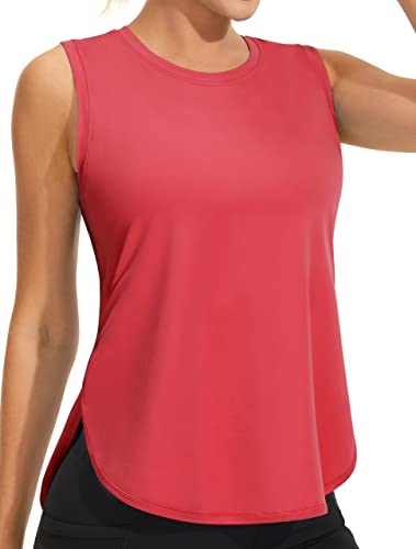 Ice Silk Workout-Tanktops für Damen, kühltrocknend, ärmellos, lockere Passform, Yoga-Shirts, lange athletische Oberteile für Frauen, Rot/Ausflug, einfarbig (Getaway Solids), Mittel von JOYSPELS