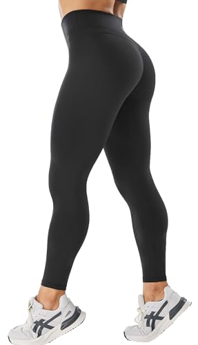 JOYSPELS Damen-Leggings mit hoher Taille, Po-Heben, Bauchkontrolle, Workout, Yoga-Leggings für Frauen, Yogahose, Booty Strumpfhosen, Schwarz, Groß von JOYSPELS