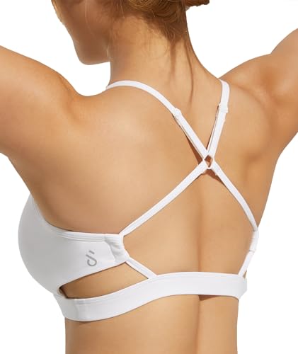 JOYSPELS Damen Sport-BH mit offenem Rücken, Riemchen, mittlere Unterstützung, Fitness, Fitnessstudio, lässig, bauchfreies Oberteil mit herausnehmbaren Polstern, Weiss/opulenter Garten, small von JOYSPELS