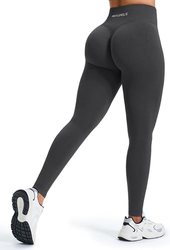 JOYSPELS Gym Sport Leggings Damen Scrunch Butt, High Waist Blickdicht Sporthose Lang Yogahose Po Push Up Seamless Shape Tights DunkelSchatten XS von JOYSPELS