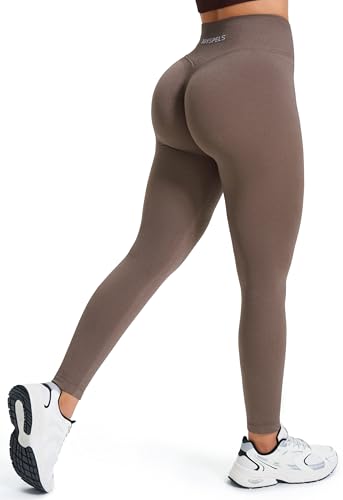 JOYSPELS Gym Sport Leggings Damen Scrunch Butt, High Waist Blickdicht Sporthose Lang Yogahose Po Push Up Seamless Shape Tights Mocha XS von JOYSPELS
