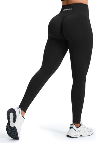 JOYSPELS Gym Sport Leggings Damen Scrunch Butt, High Waist Blickdicht Sporthose Lang Yogahose Po Push Up Seamless Shape Tights Schwarz S von JOYSPELS