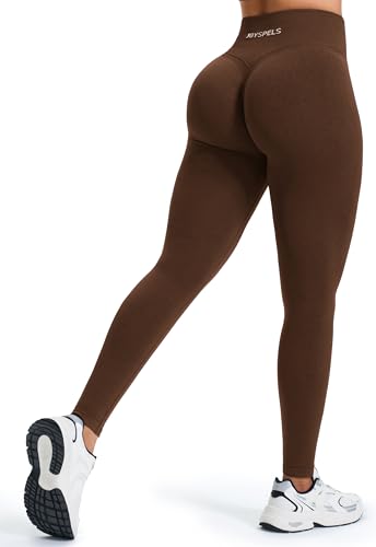 JOYSPELS Gym Sport Leggings Damen Scrunch Butt, High Waist Blickdicht Sporthose Lang Yogahose Po Push Up Seamless Shape Tights Zichorienkaffee XL von JOYSPELS