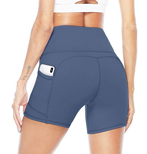 JOYSPELS Kurze Radlerhose Sporthose Damen Kurz Leggings, Blickdicht Taschen High Waist Yoga Shorts für Sommer Sport Training Gym Fitness, Blau, L von JOYSPELS