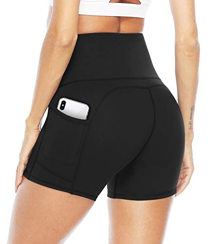 JOYSPELS Kurze Sporthose Damen Leggins Kurz Radlerhose Blickdicht High Waist mit Taschen Sommer Yoga Leggings Yogahose für Training Lauf Gym Yoga Fitness, Schwarz, XXL von JOYSPELS