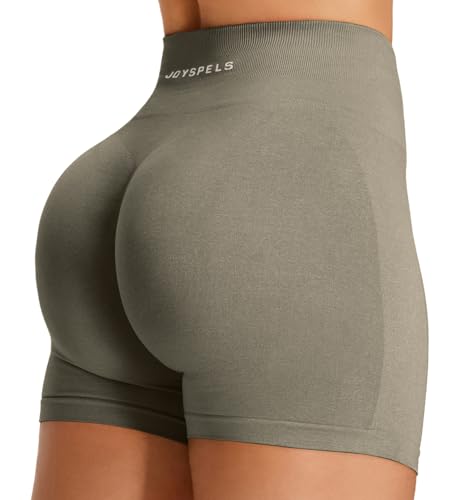 JOYSPELS Kurze Sporthose Damen Sport Shorts, High Waist Radlerhose Kurz Leggings Push Up Gym Laufhose Scrunch Leggins Sommer(Perlbeige,S) von JOYSPELS