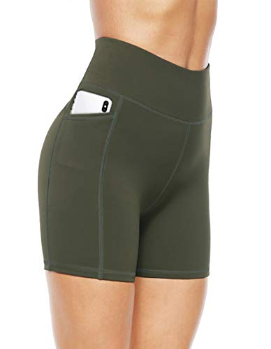 JOYSPELS Kurze Sporthose Radlerhose Damen High Waist Kurze Hose Leggings Laufhose Damen Kurz, Armeegrün, XXL von JOYSPELS