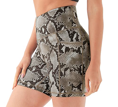 JOYSPELS Kurze Sporthose Radlerhose Damen High Waist Kurze Hose Leggins Laufhose Damen Kurz, Bronze Python, XL von JOYSPELS