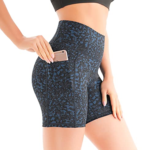 JOYSPELS Kurze Sporthose Radlerhose Damen High Waist Kurze Hose Leggins Laufhose Damen Kurz. Blau Multi, XS von JOYSPELS