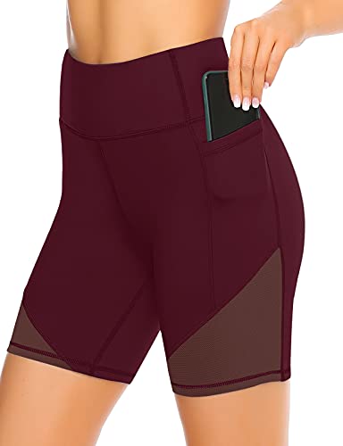 JOYSPELS Mesh Kurze Sporthose Hose Damen Leggings Kurz Radlerhose, Cassis, 44-46 (XL) von JOYSPELS