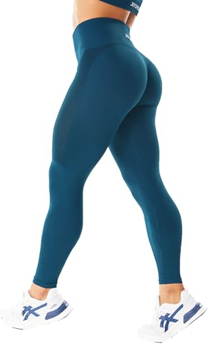 JOYSPELS Nahtlose Yogahose, Workout-Leggings für Damen, Kompression, Bauchkontrolle, Fitnessstudio, Fitness, Marineblau, S von JOYSPELS