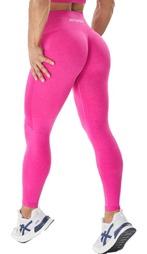 JOYSPELS Nahtlose Yogahose, Workout-Leggings für Damen, Kompression, Bauchkontrolle, Fitnessstudio, Fitness, Po-Lifting, Pink, M von JOYSPELS