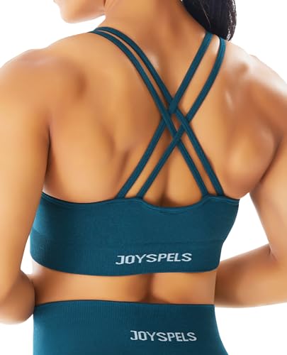 JOYSPELS Nahtloser Sport-BH für Damen, Riemen, gekreuzter Rücken, Workout, Fitness, Yoga, mittlere Unterstützung, Dunkelblau, X-Small von JOYSPELS
