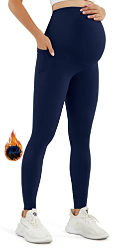 JOYSPELS Schwangerschaftsleggings über dem Bauch mit Taschen, Nicht durchsichtig, Workout, Schwangerschaftsleggings, Marineblau 1, L von JOYSPELS